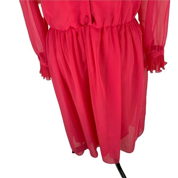 Jeri New York Vintage 1980's Evening Dress Size 8 Chiffon Hot Pink Ruffle Collar - Picture 3 of 7